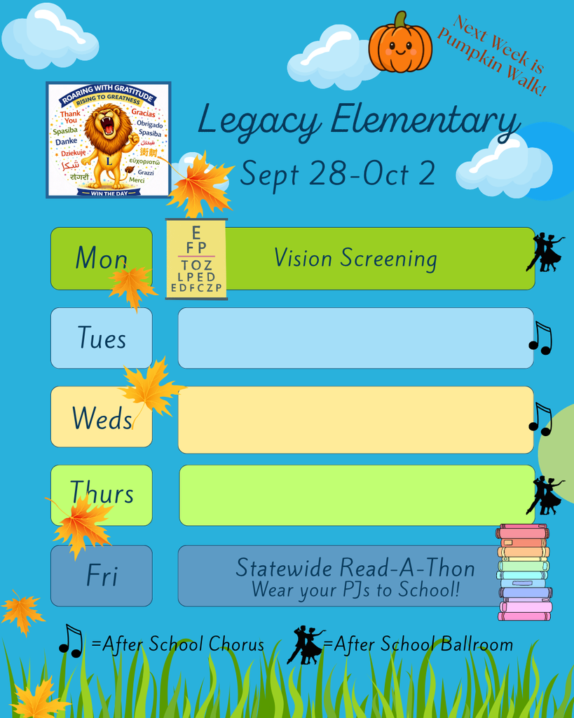 Legacy Weekly Events for Sept. 28-Oct. 2