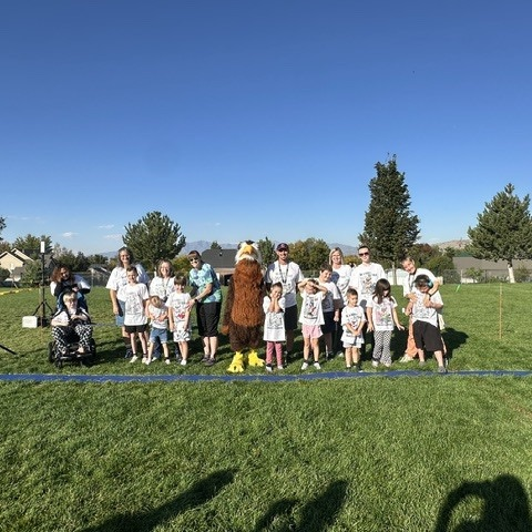 Special Class students with Happy the Hawk starting the Hawk Walk