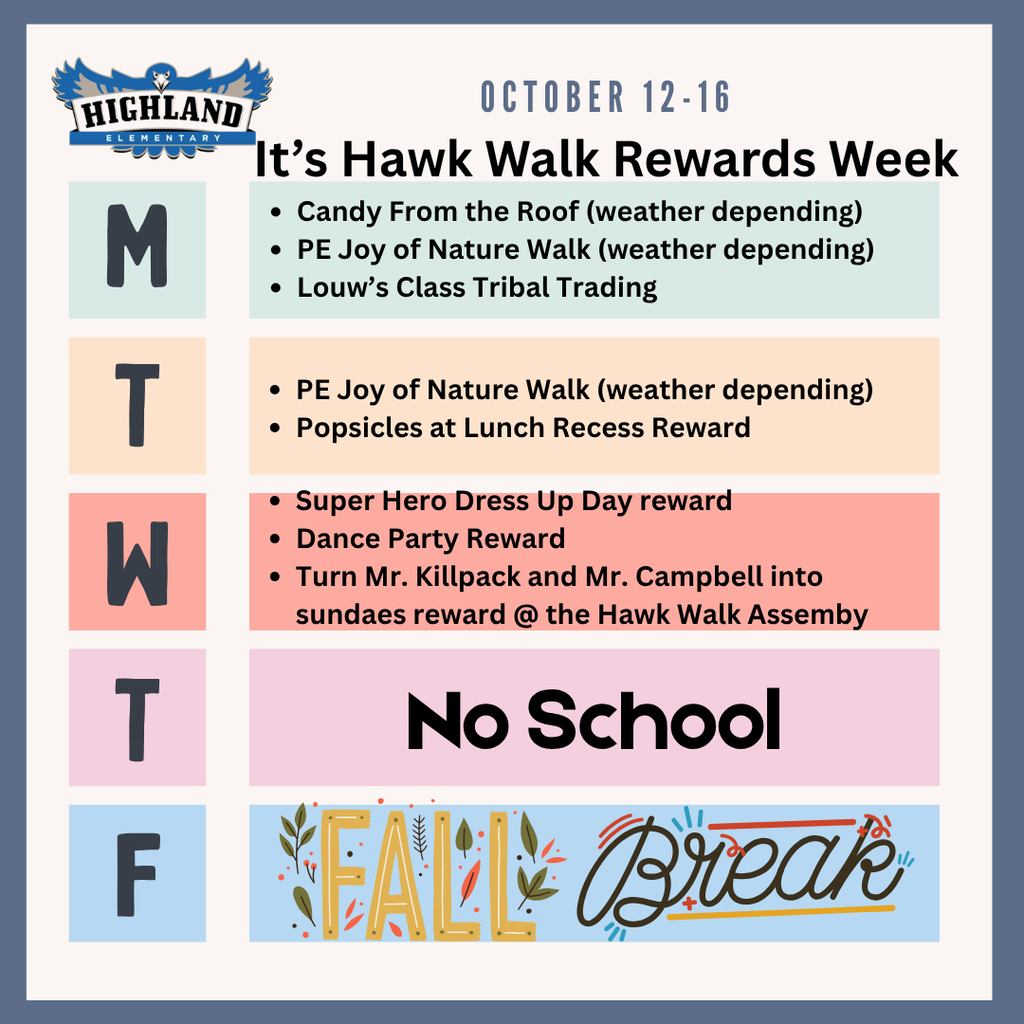 Colorful weekly calendar of events