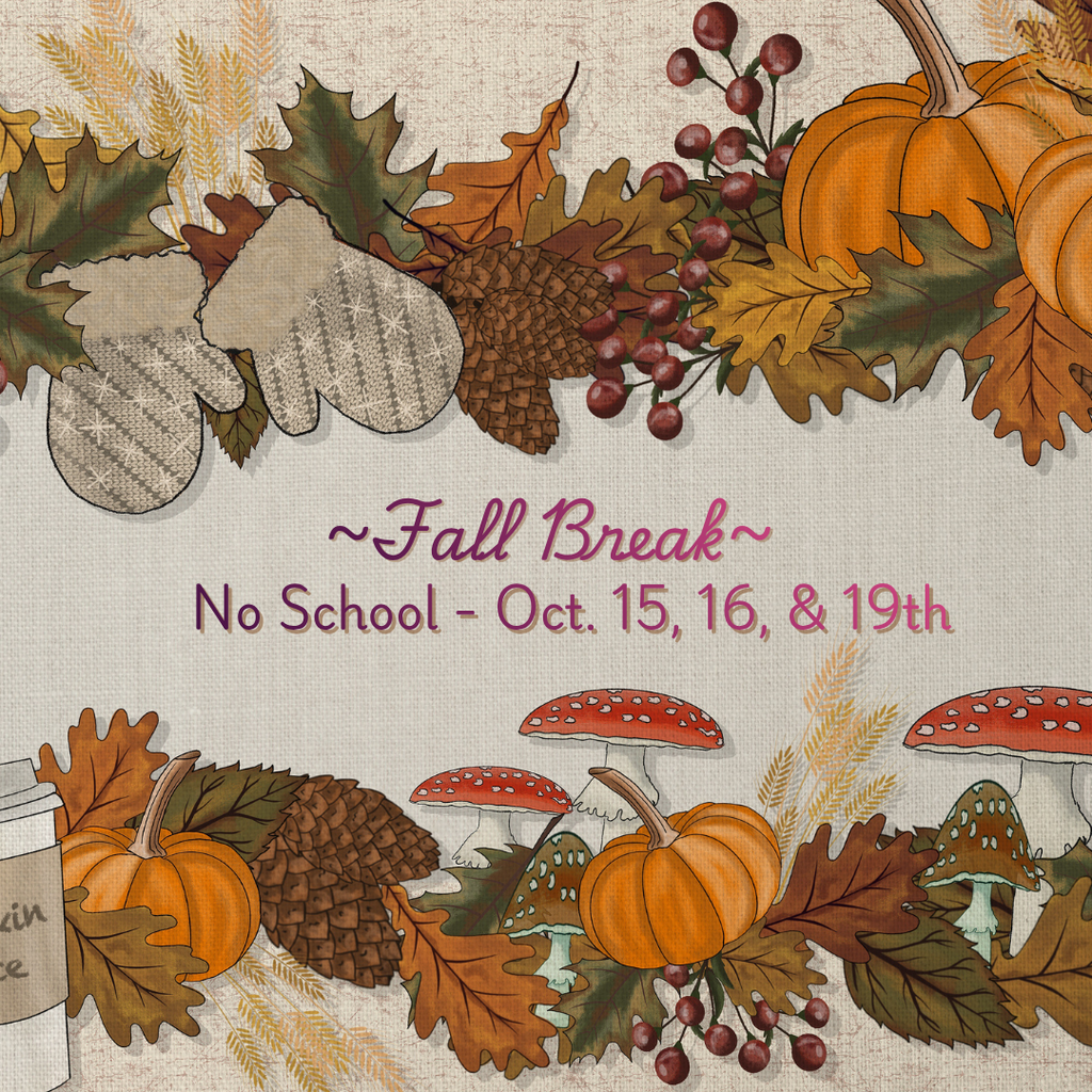 Fall break with fall leaves and pumpkins and mushrooms