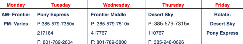 Nurse Mandy's weekly school schedule