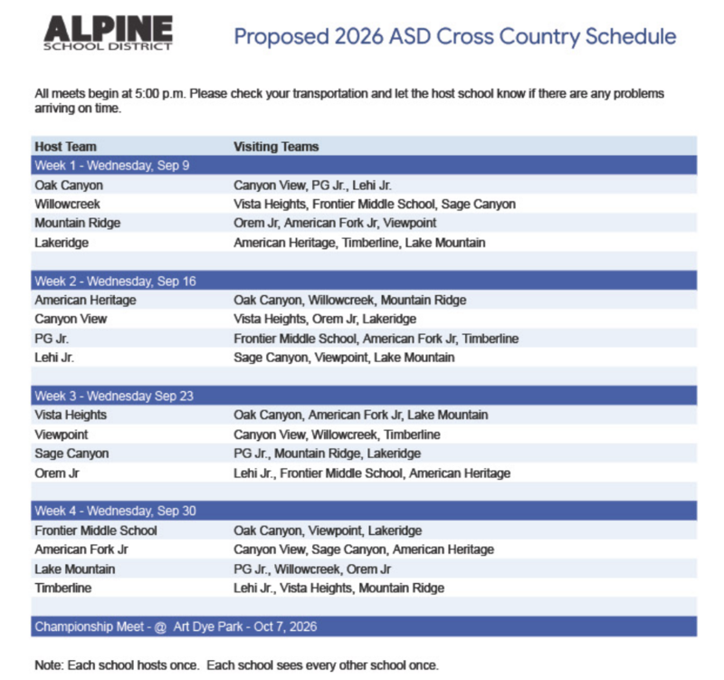2026 cross country schedule