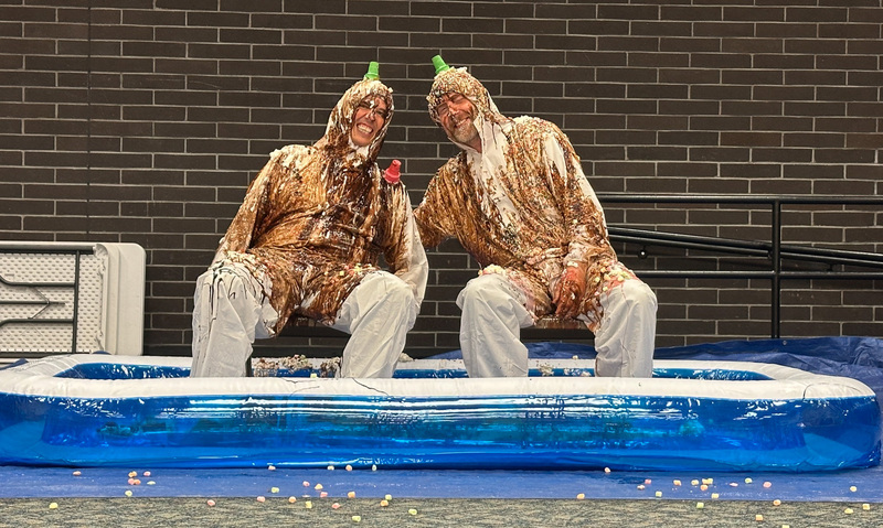Principal Killpack and Assistant Principal Boyce Campbell turned into human sundaes at a post-race assembly
