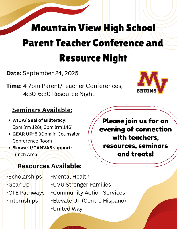 Flyer for events at Parent Teacher Conferences