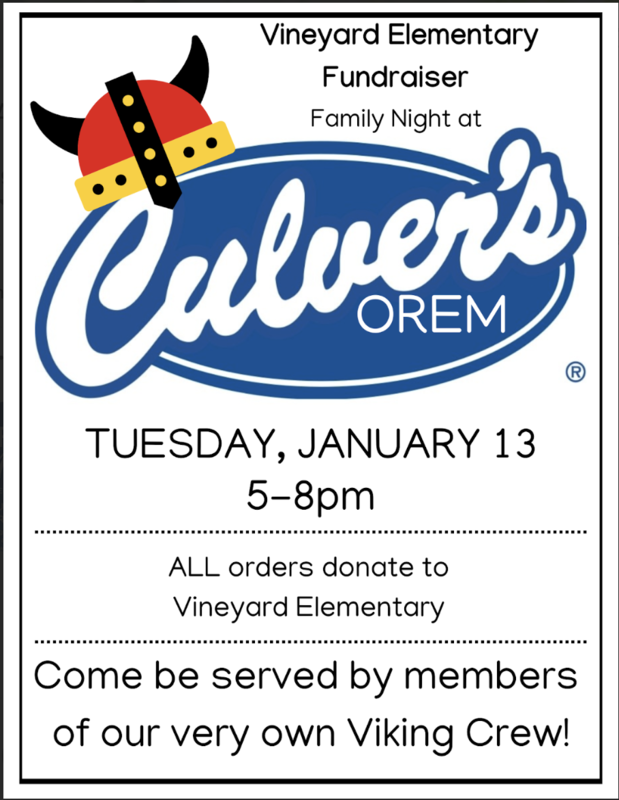 flyer for culvers fundraiser January 13th from 5-8 p.m.