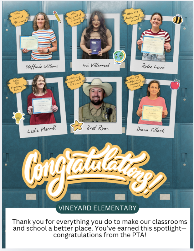 blue background with pictures of 6 Vineyard employees