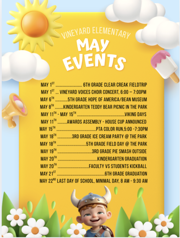 blue sky and yellow background with a sun and flowers and a boy wearing a viking helmet