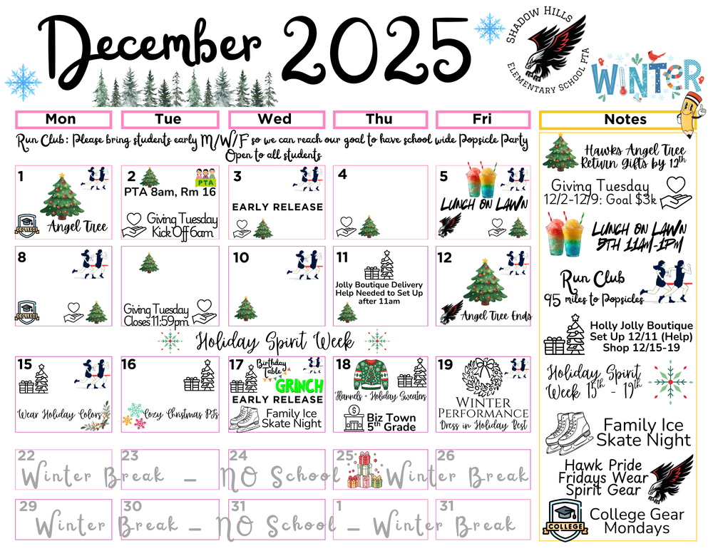 PTA Dec Calendar