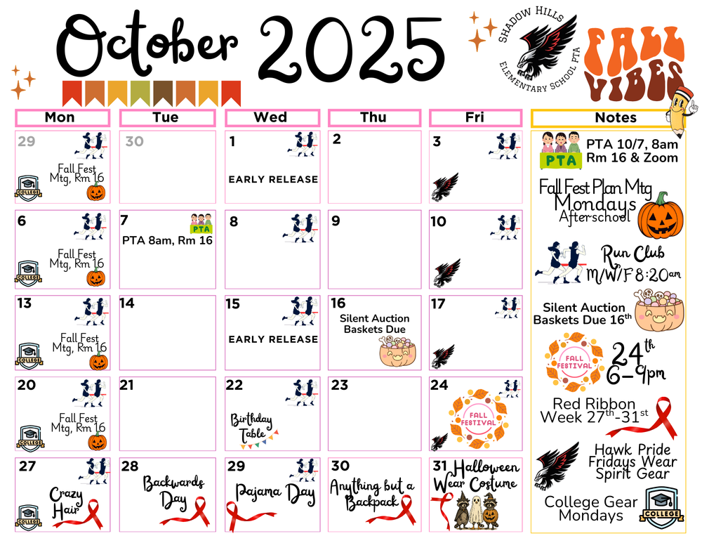 PTA Calendar October