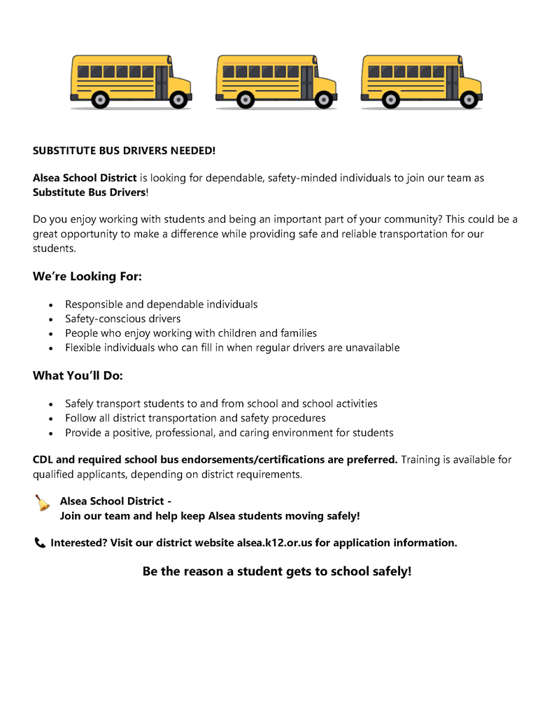 Job posting flyer for bus drivers