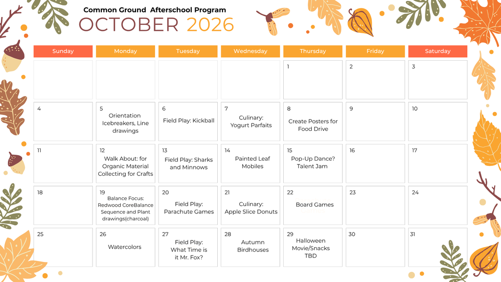 After-School Program Calendar