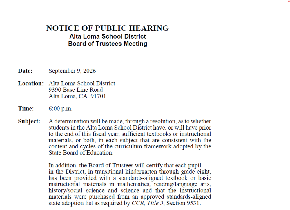 Notice of Public Hearing