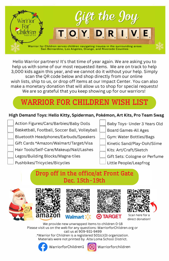 Flyer image for Warrior for Children Toy Drive