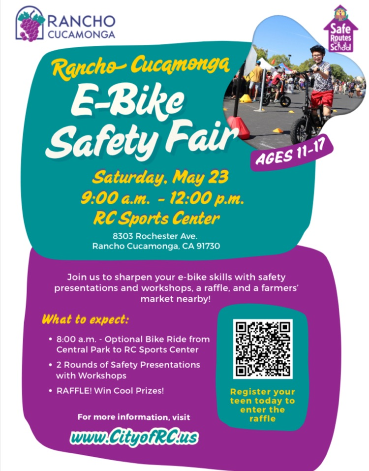 Rancho Cucamonga E-bike Safety fair flyer.