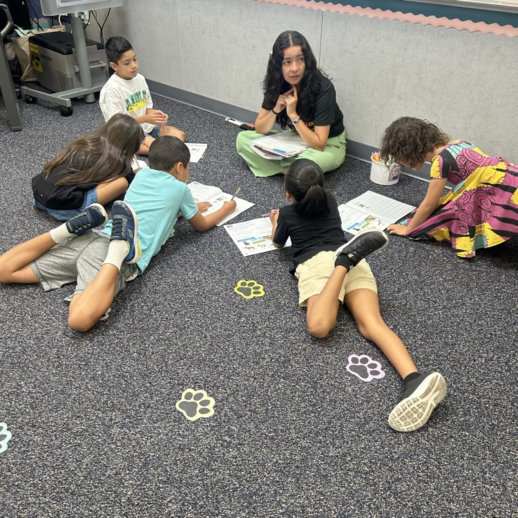DLI small group, reading instruction, teacher, and students sitting on carpet