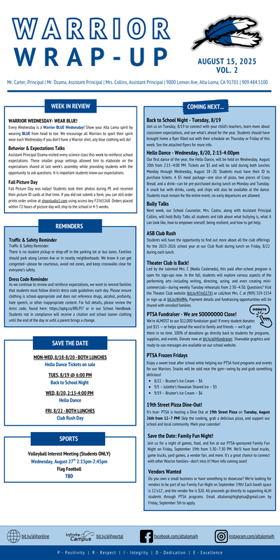 Warrior Wrap-up Newsletter