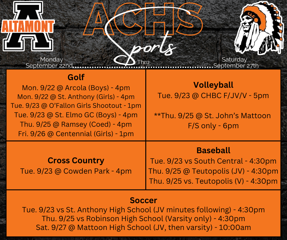 ACHS Sports 9/22-9/27
