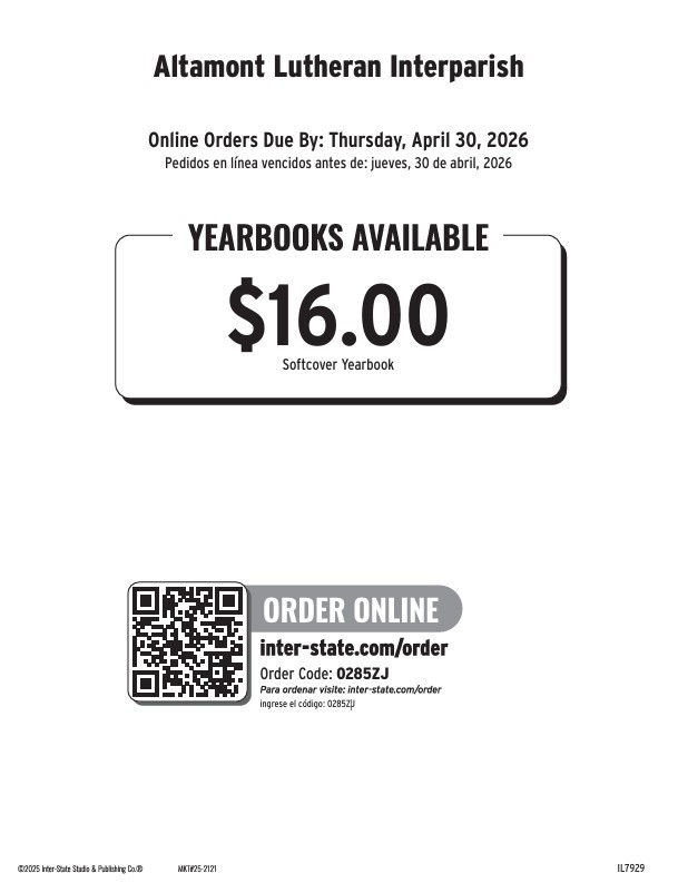 Order ALIS 2025-2026 Yearbook .  Today is the last day to order inter-state.com/order   Use order code:  0285zj