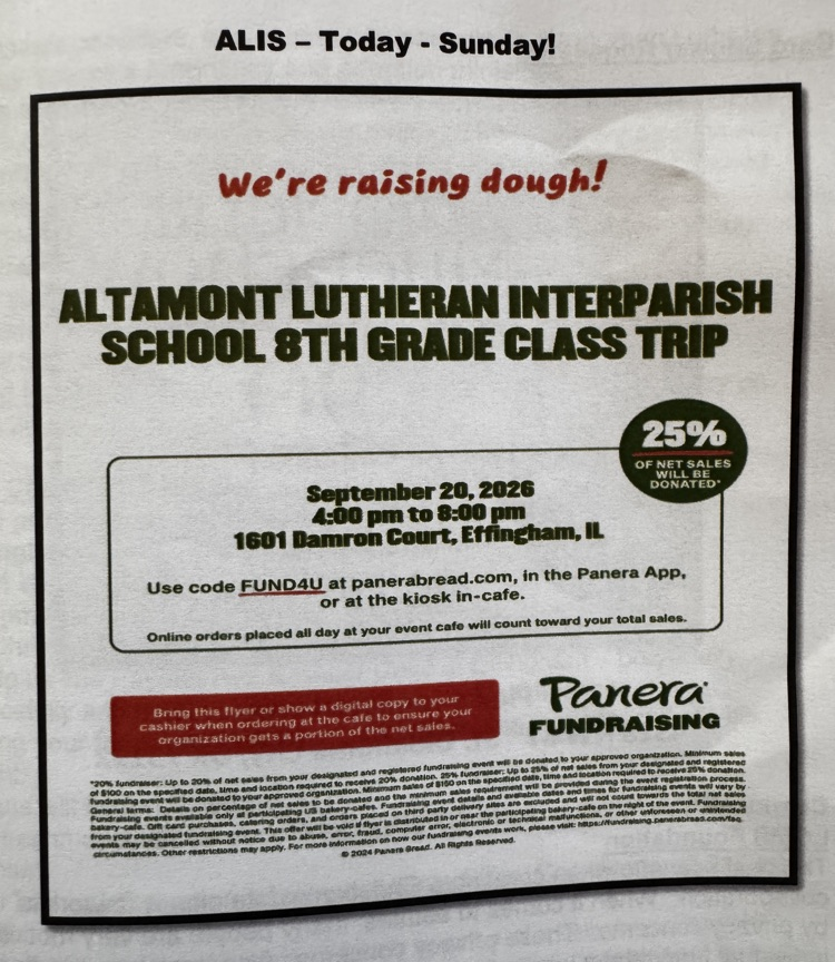 Panera bread fundraiser today from 4-8pm for 8th grade class trip.