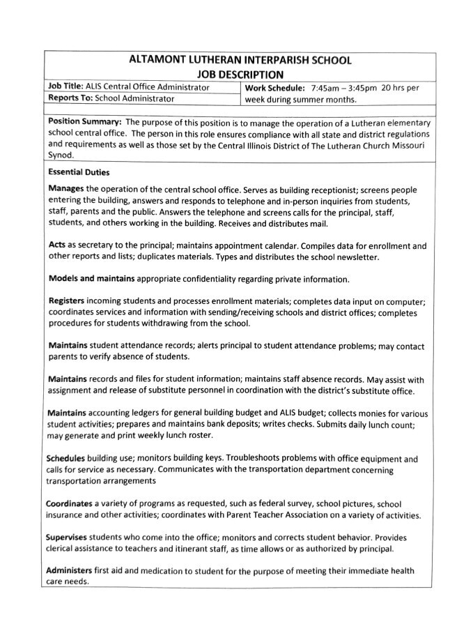 Job Description: Central Office Manager Page 1