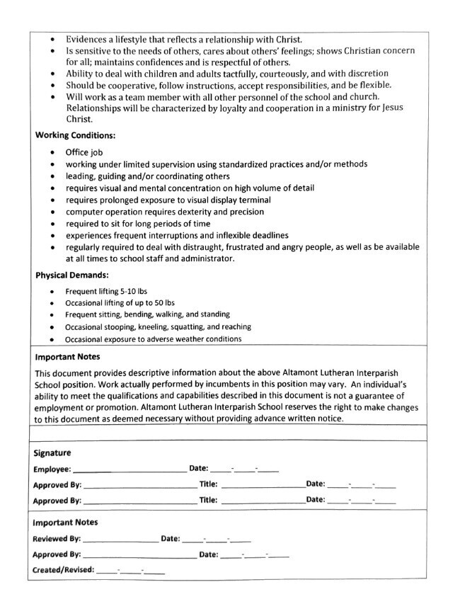 Job Description: Central Office Manager Page 3