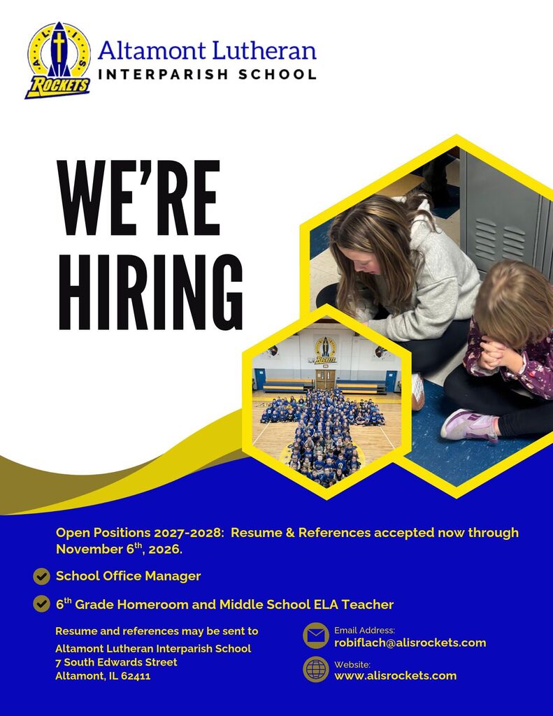 We're Hiring a school office manager and 6th grade homeroom teacher for the 2027-2028 school year.