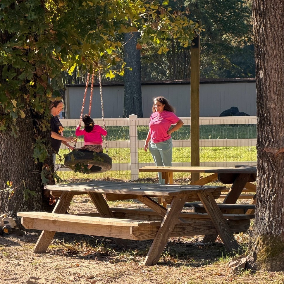 girl swinging on a tire swing