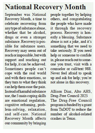National Recovery Month Letter by Allison Diaz