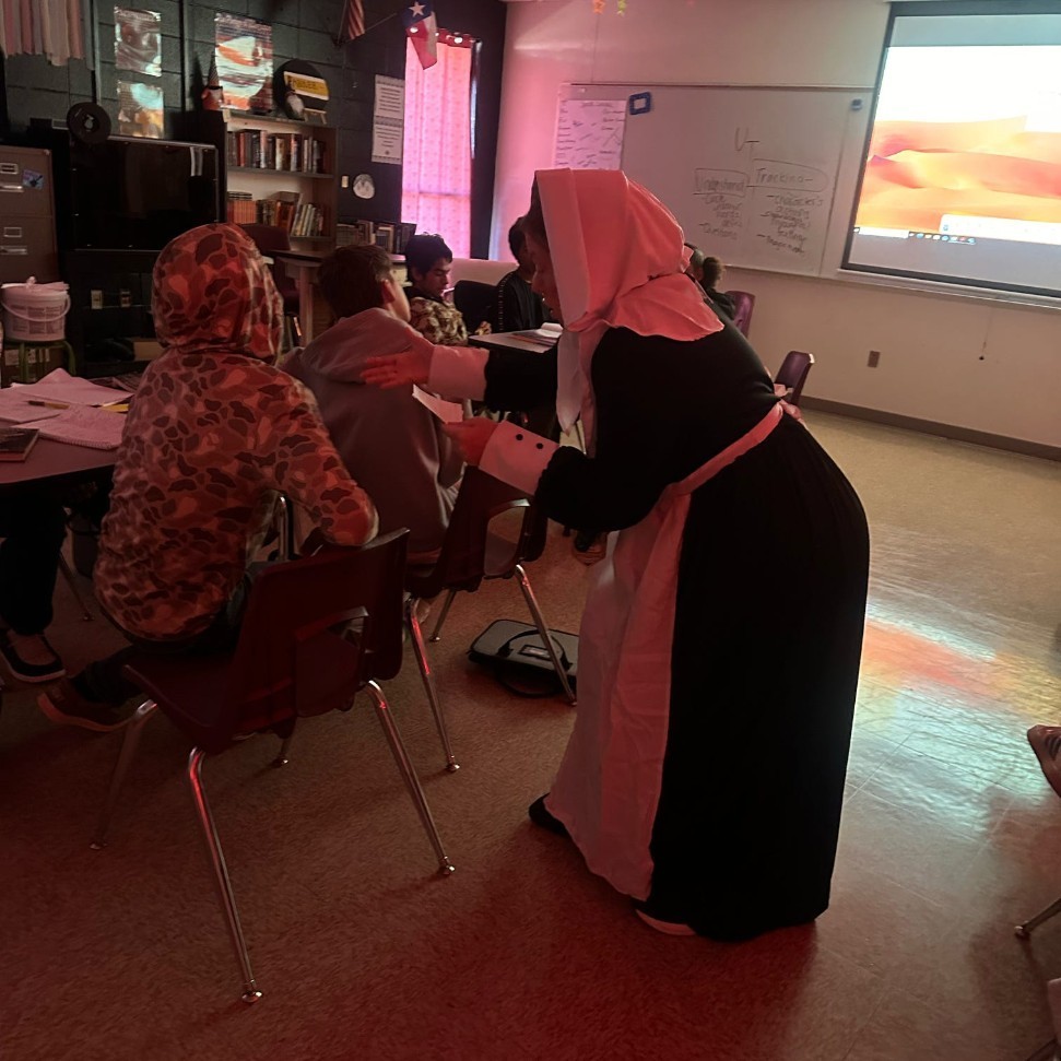 Mrs. Parker in pilgrim garb