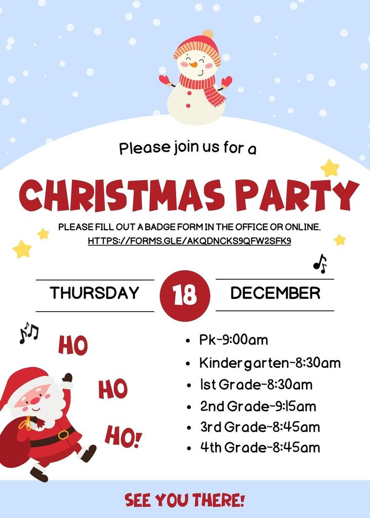 Elementary Christmas Party, December 18