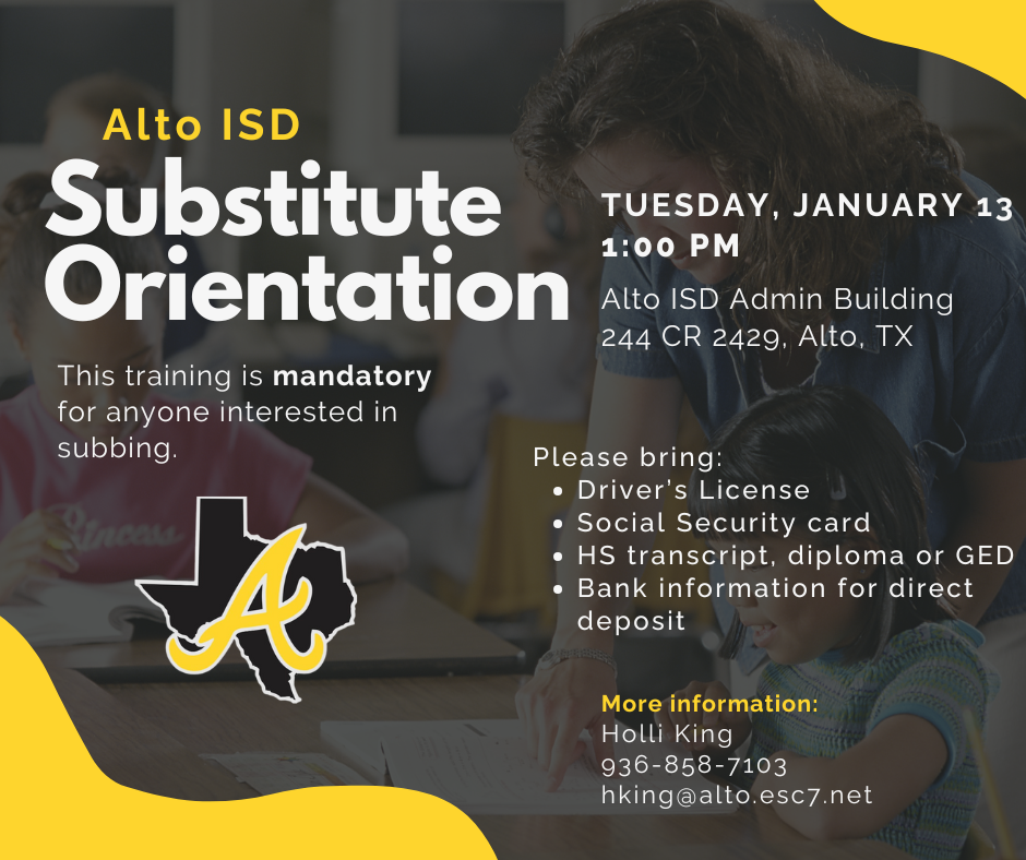 Substitute Orientation, January 13 @ 1:00