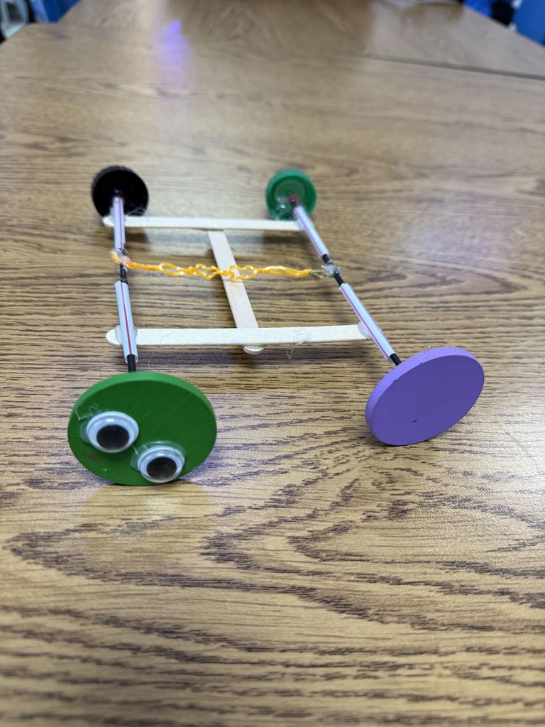 Earlier in the school year, 8th Grade Science classes created Rubber Band Cars to demonstrate the transfer of elastic energy to mechanical energy.   They had a blast designing and testing their cars!