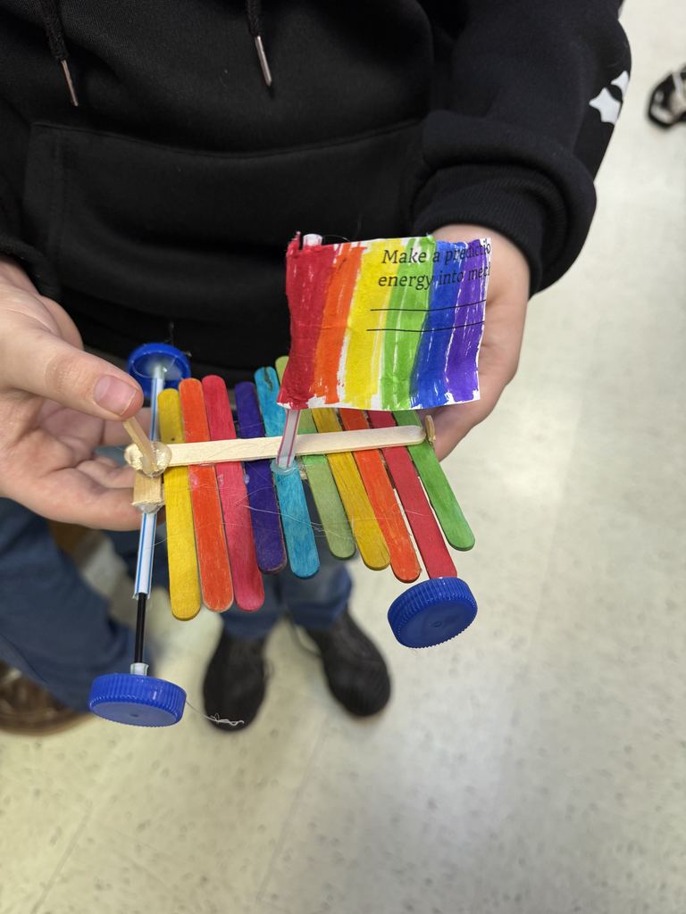 Earlier in the school year, 8th Grade Science classes created Rubber Band Cars to demonstrate the transfer of elastic energy to mechanical energy.   They had a blast designing and testing their cars!