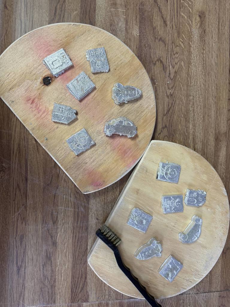 The finished and cooled cast pieces! Each 7th grade hour had a chance to take home some of their hard work.