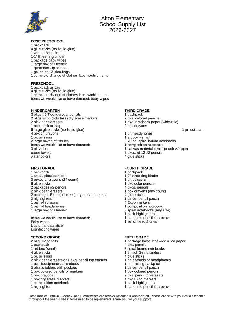 school supply list