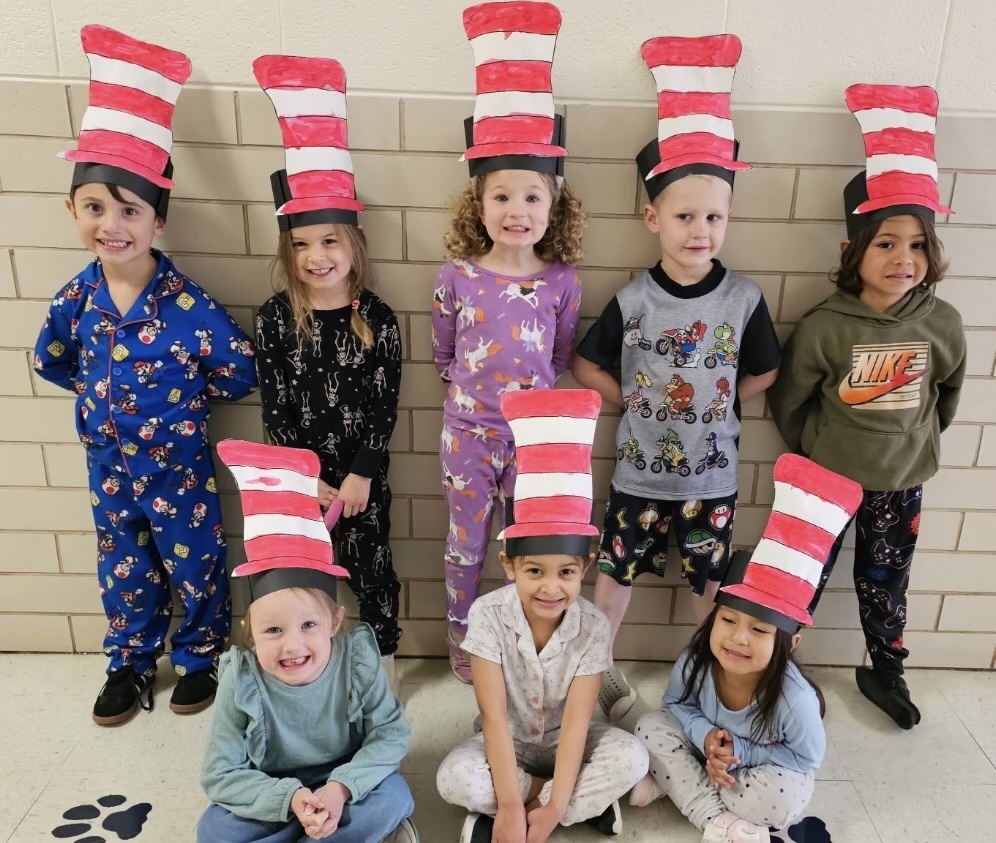 Ms. Street's students wearing hats they made.