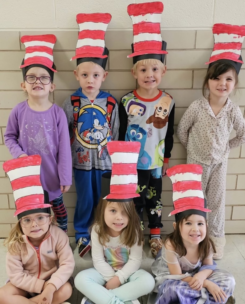 Ms. Street's students wearing hats they made.