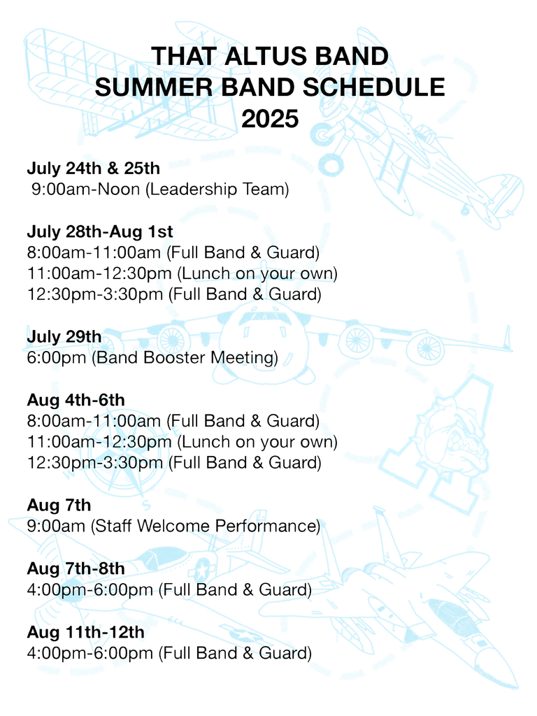 Summer Band Schedule