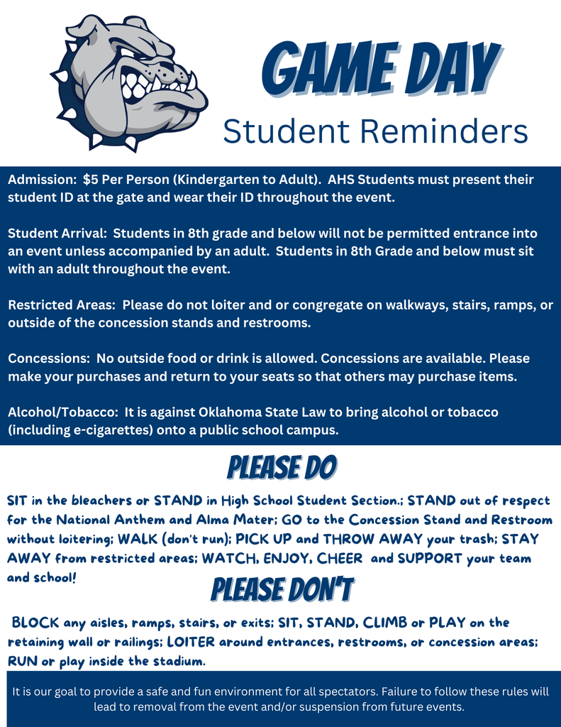 GAME DAY Reminders