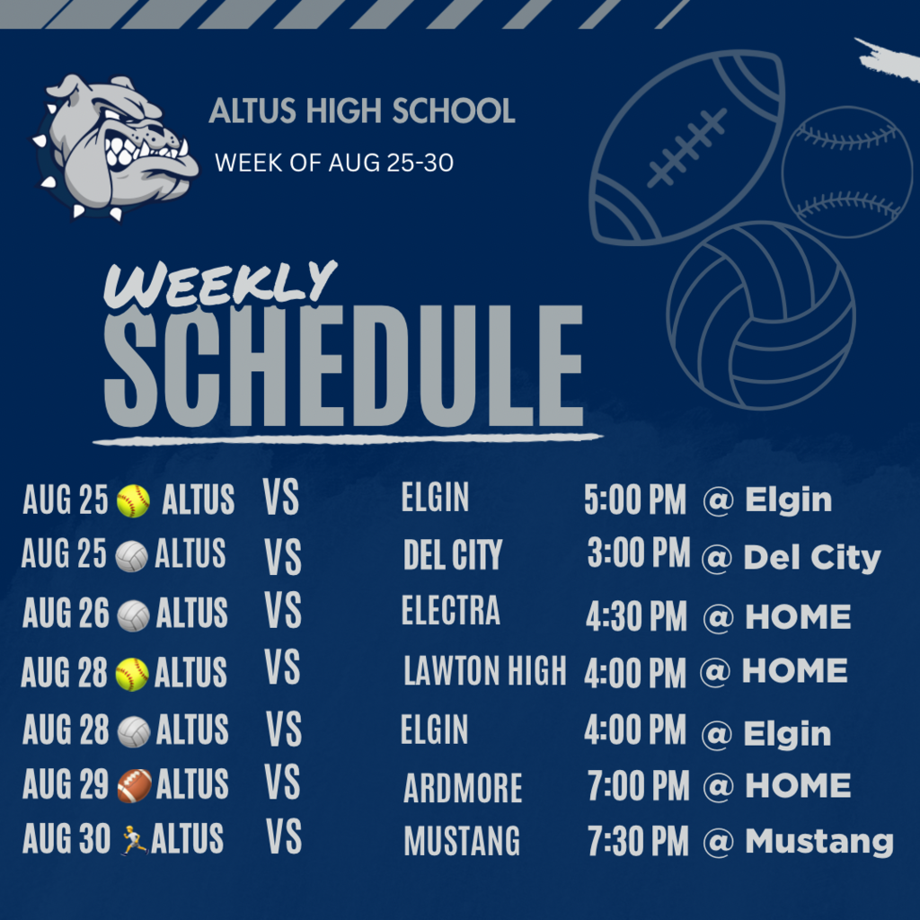Weekly sports schedule August 25th-30th