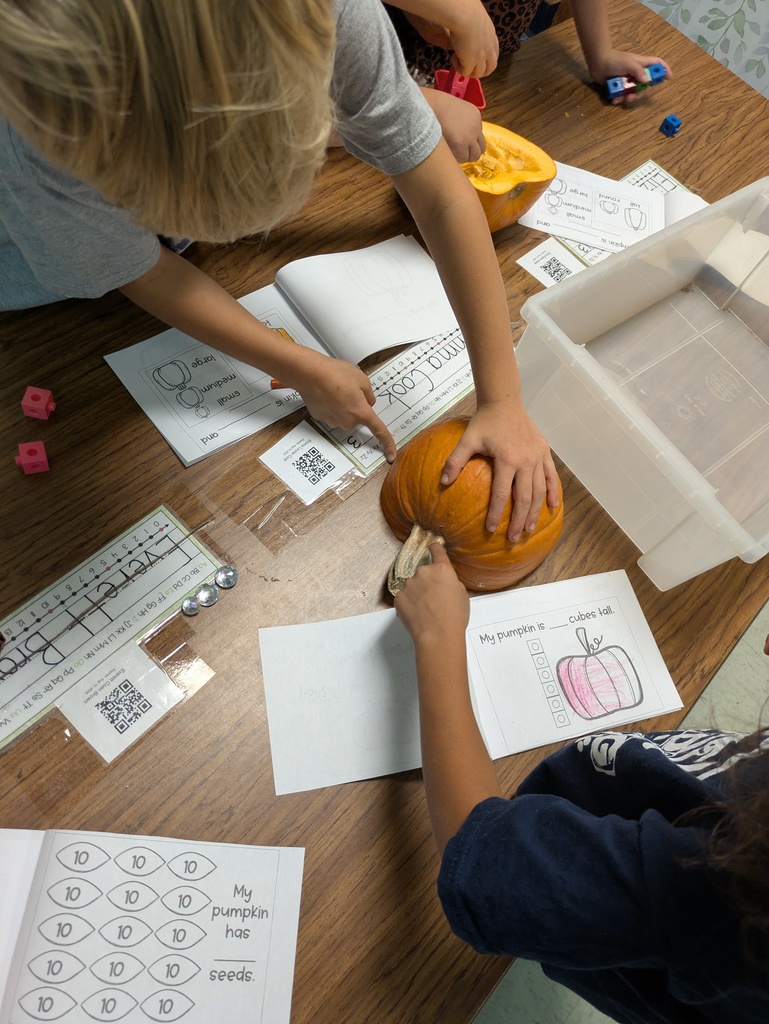 students working with pumpkins