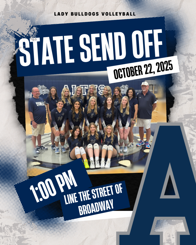 Come support our Lady Bulldogs Volleyball team as they head to STATE! Join us for their official send-off by lining the streets of Broadway tomorrow - Wednesday, October 22, 2025, at 1:00 PM! 🏐🏆
