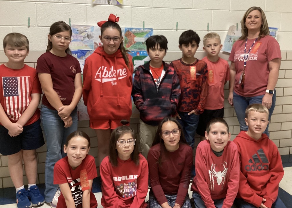 Students wearing red.