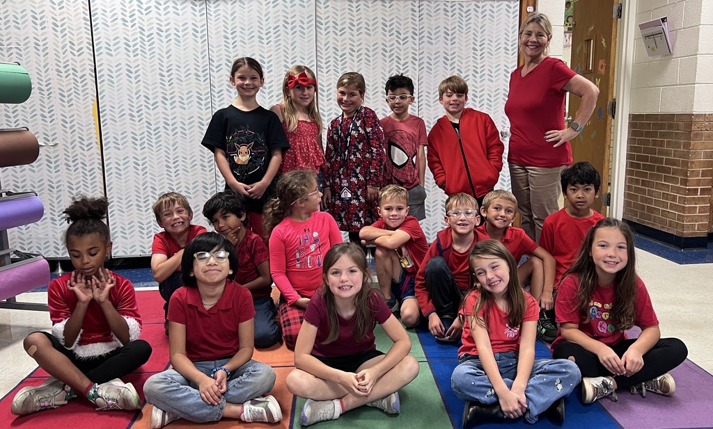 Students wearing red.