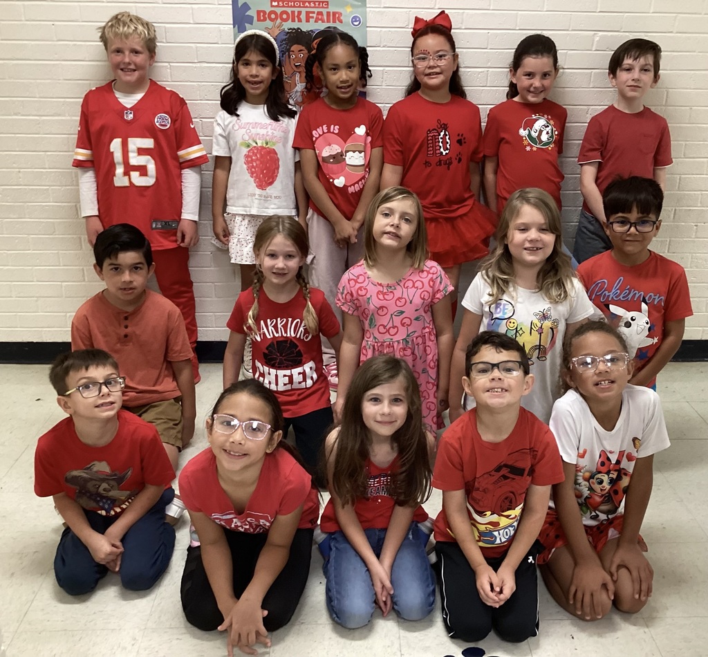 Students wearing red.