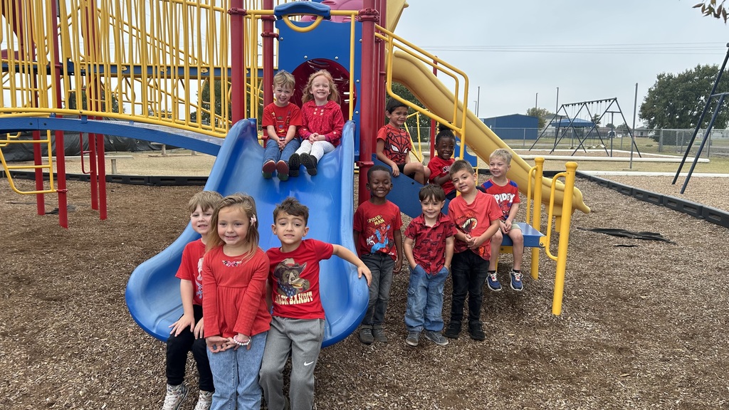 Students wearing red.