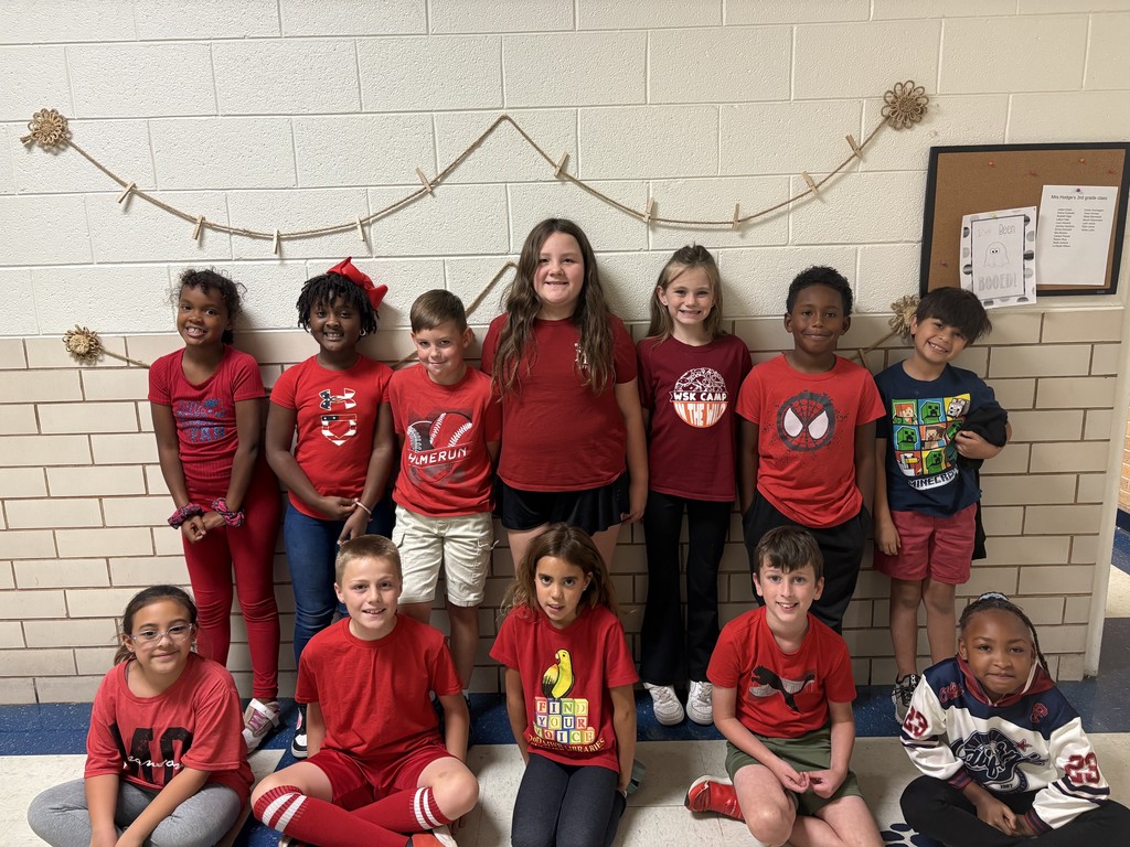 Students wearing red.