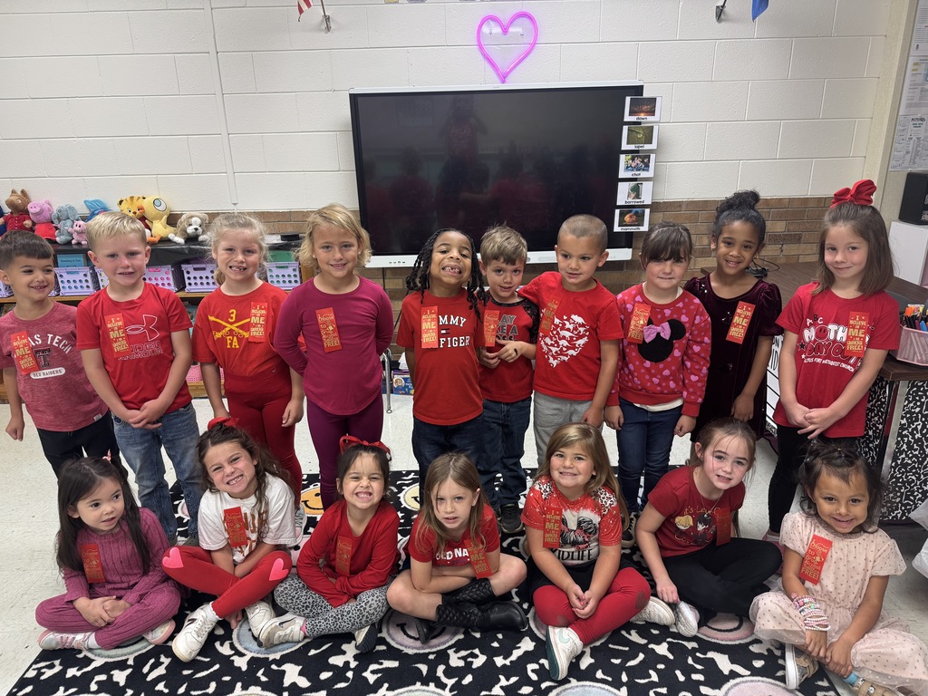 Students wearing red.