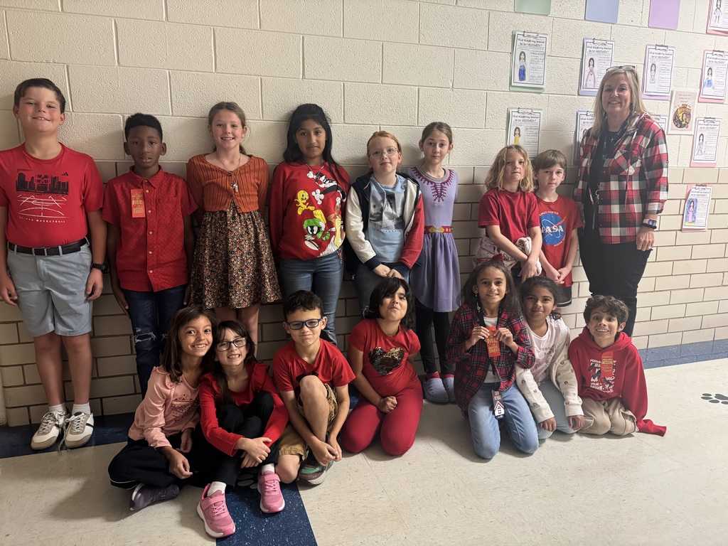 Students wearing red.