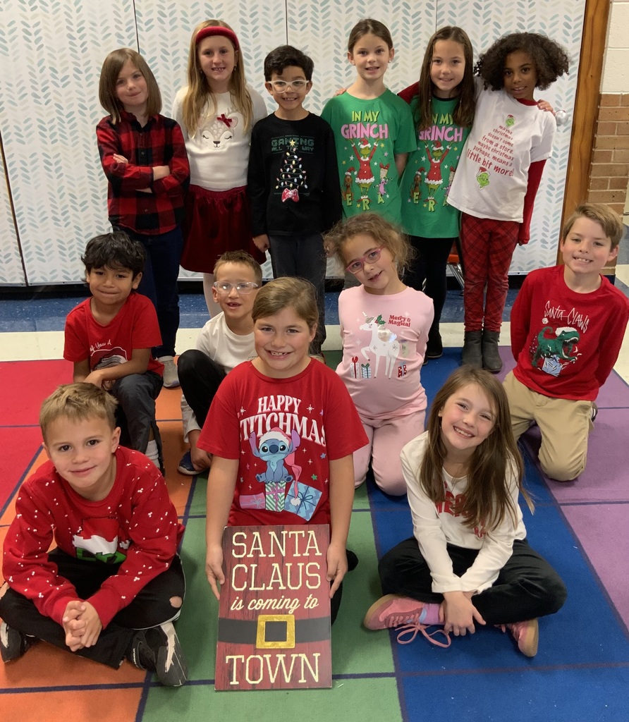 students in Christmas shirts.